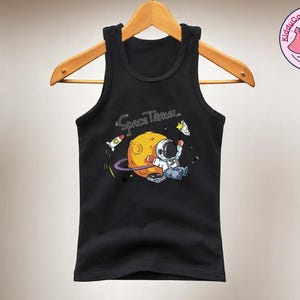 Camiseta sin mangas de verano para niños con astronauta de dibujos animados / Camiseta de algodón para niños pequeños / Camiseta con gráfico divertido / Diseño estampado lindo