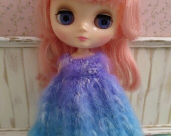 Rainbow Fluffy Mohair Crochet Middie Blythe Dress