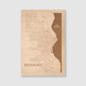 Milwaukee Neighborhoods Engraved Wood Map: Personalized Wall Art