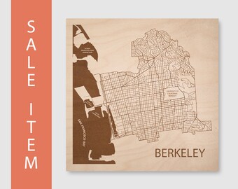 SALE ITEM - Berkeley Map, Wall Art On Wood, Graduation Gift for Her, Birthday Gift for Men, Berkeley Wall Art, UC Berkeley, Map Wall Art