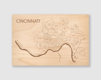 Cincinnati Map Art (Customizable), Engraved Wood Map Art, Personalized Wall Hanging Gift, Graduation Gift, Wedding Gift, Ready to Hang