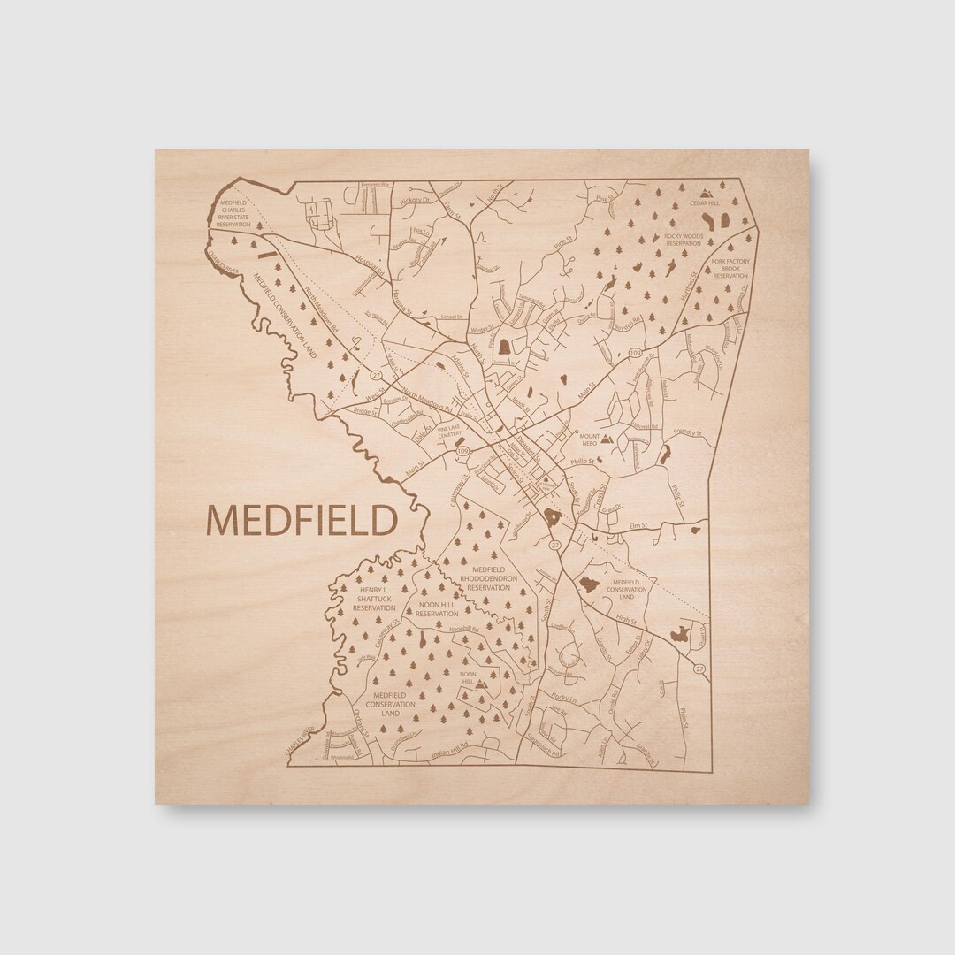 Medfield Map Wood Wall Art Birthday Gift Il F3wm 