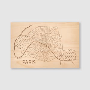 Paris Map Art: Engraved Wood Customizable Home Decor
