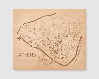 Athens Ohio Map, Street Map of Athens Laser Cut, Ohio University Athens OH Wall Art, Graduation Gift Sister, Fathers Day Gift From Kids