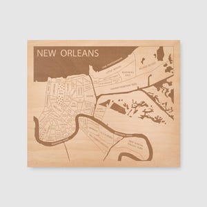 New Orleans Map - Customizable Engraved Wood Neighborhood Map, Map of New Orleans Louisiana - 10x12