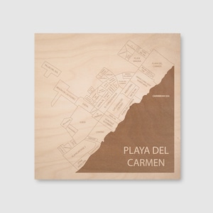 Carte de Playa Del Carmen - art de la carte du quartier - art mural bois - 12 x 12