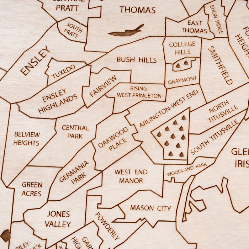 Birmingham Map Neighborhood City Art of Birmingham Alabama  Etsy