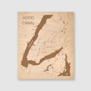 Hood Canal Map Wall Art, Hood Canal Wood Gift, Customizable Map of Hood Canal in Washington State