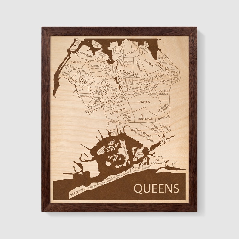 Queens NY Map Queens Neighborhood Map Queens Wall Art Decor Etsy