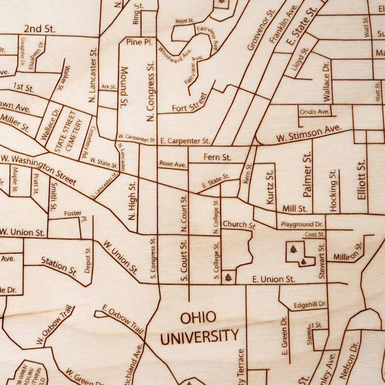 Athens Ohio Map Street Map of Athens Laser Cut Ohio Etsy