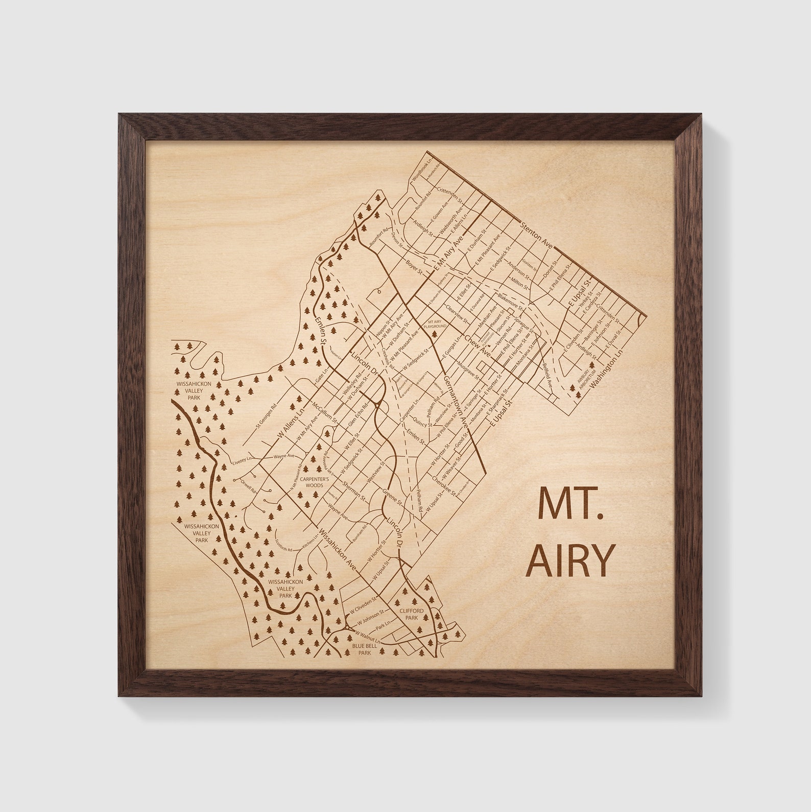 Mt Airy Philadelphia Map Art Engraved Wood Map Philadelphia - Etsy