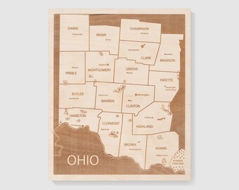 Southwest Ohio Map - Engraved Wood Map - Customizable Gift - 12x10