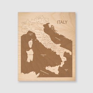 Italy Laser Engraved Map: Baltic Birch Wood Wall Art, Personalized
