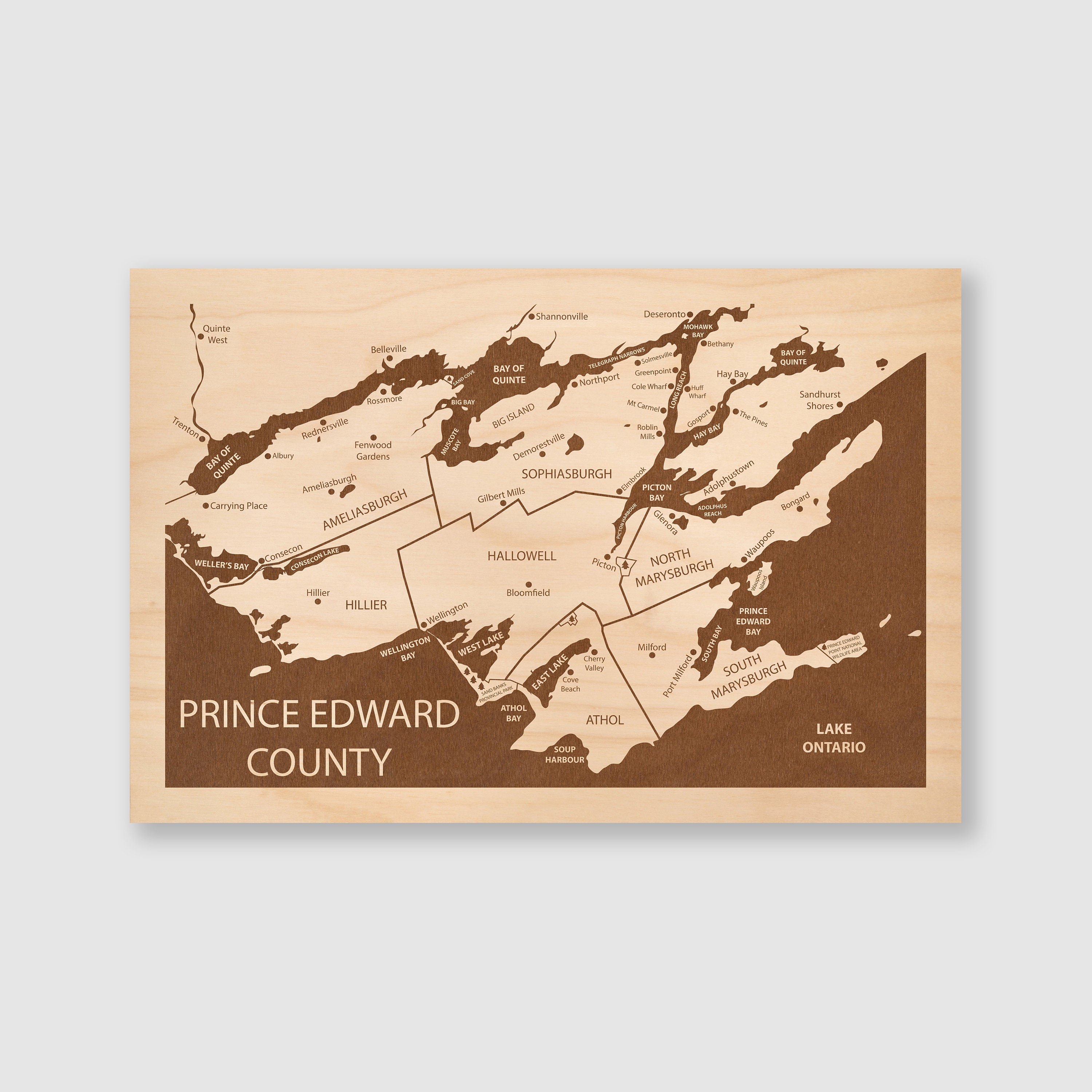 Prince Edward County Map Engraved Wood Map Art Moving Away Etsy