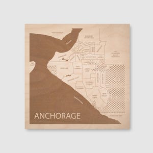 Anchorage Alaska Wall Art: Engraved Wood Map