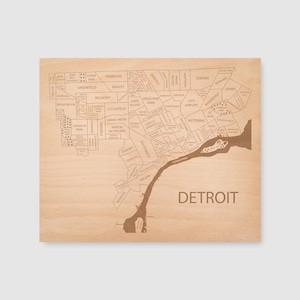 Detroit Map, Engraved Wood City Art Wall Hanging, Wedding Anniversary Gift, New Home Gift, Moving Away Gift, Graduation Gift, Ready to Hang