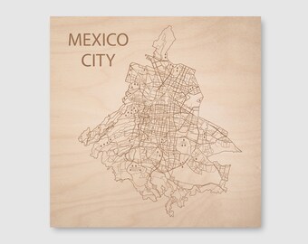 Mexico City Map, Engraved Wood Map of Mexico City, Personalized Traveller Gift, Moving Away Gift, New Job Gift, Custom Gift for Him or Her