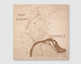 New Albany Indiana Map, Engraved Wood Map of New Albany and Louisville, Personalized Valentine's Day Gift, Custom Anniversary Gift