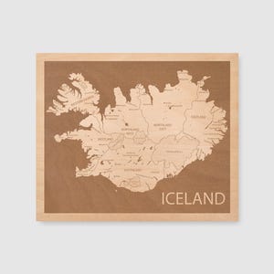 Iceland Engraved Wood Map, Anniversary Gift, Personalized Travel Decor
