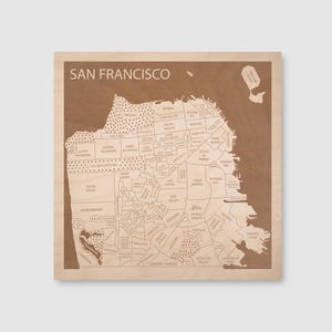 San Francisco Engraved Wood Map: Customizable Neighborhood Art, New Home Gift