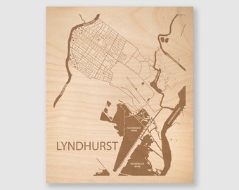 Lyndhurst NJ Wood Map, Custom Gift for Wedding, 5th Anniversary Gift, New Home Gift, Moving Away Gift, Personalized Map Art Wall Hanging