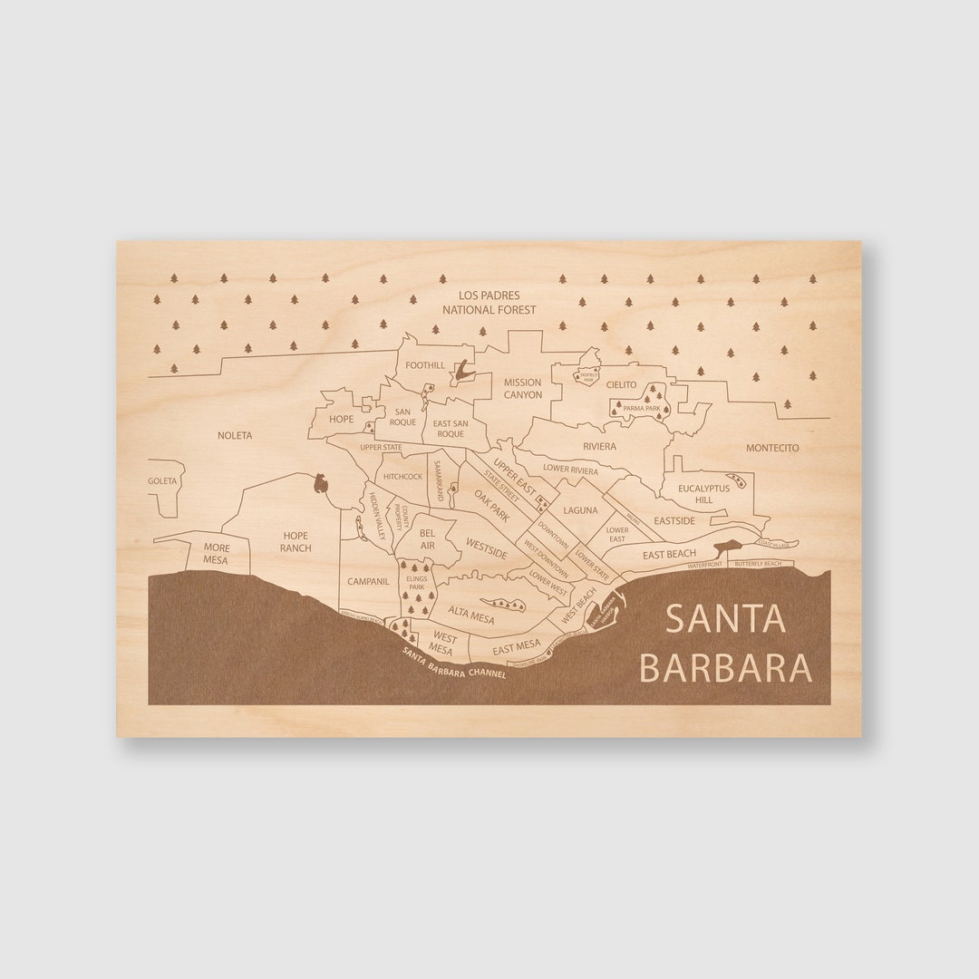 Santa Barbara Map Art, Santa Barbara Wall Art Decor, City Map Art Housewarming Gift, Santa