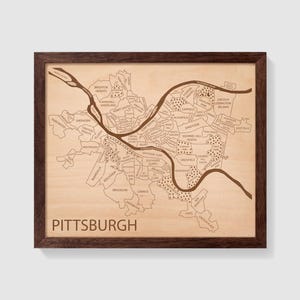 Pittsburgh Map Art, Engraved Wood Neighborhood Map of Pittsburgh Pennsylvania, Customizable Gift