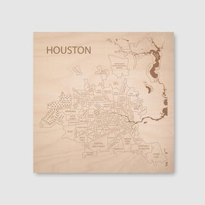 Houston Wall Map, Houston Neighborhood Map, Houston Map Framed, Houston City Art, Houston Gifts, Neighbor Moving Gift, Custom Gift For Wife