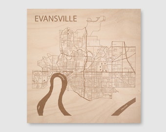 Evansville Indiana Map, Street Map City Art, Wood Map Wall Art, Custom Gift for Husband, Gift for Wife, New Home Gift Ready to Hang