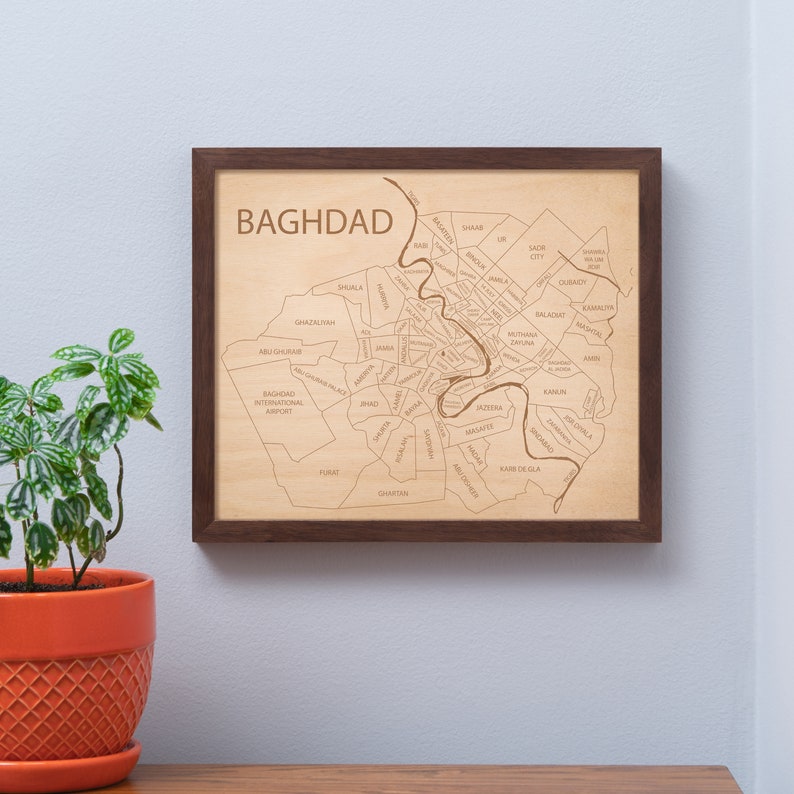 Baghdad Map Laser Engraved Iraq Neighborhood Map Custom Military Gift 10x12 image 5