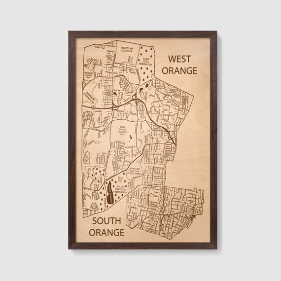 West Orange Nj Map South Orange West Orange Engraved Wood Map South Orange Nj | Etsy Uk