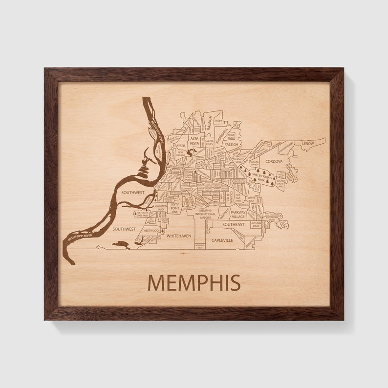 Memphis Map Memphis Wood Art Neighborhood Map Memphis Decor Etsy