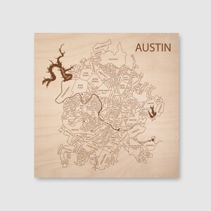 Austin Texas Wall Art, Austin Neighborhood Map, Map of Austin TX, Wall Art Wood, Personalized Wedding Gift Map, Custom Gift For Wife