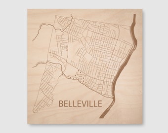 Belleville New Jersey Wood Map, Engraved Wood Wall Art, City Maps on Wood, Customized Housewarming Gift, Realtor Closing Gift