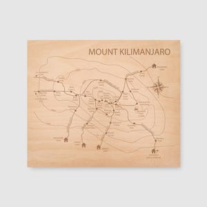Mount Kilimanjaro Engraved Wood Map: Personalized Climbing Gift, Hiking Trail Memento