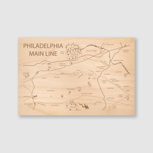 Carte principale de Philadelphie, oeuvre d'art en bois gravée personnalisable, cadeau pour une nouvelle maison, cadeau de clôture, cadeau de déménagement, cadeau de nouvel emploi, prêt à accrocher