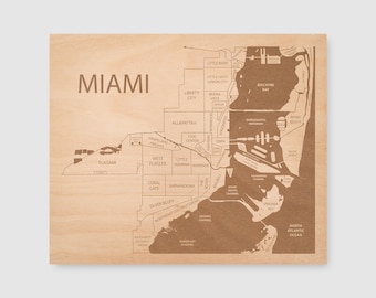 Miami Wall Art, City Map of Miami, Housewarming Gift Ideas, Graduation Gift For Him, Mom Gift From Groom, Framed Wood Sign, Wall Art Hanging