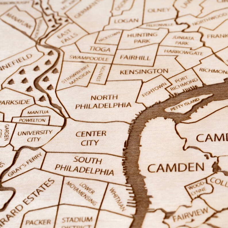 Philadelphia/New Jersey Map Philadelphia Pennsylvania  Etsy