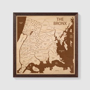 La carte du Bronx, carte du quartier de la ville de New York, cadeau carte du Bronx, tenture murale du Bronx, art mural bois, bois gravé au laser, cadeau personnalisable