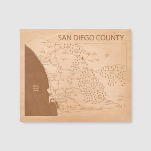 Carte du comté de San Diego, tenture murale cadeau en bois gravé, San Diego, Chula Vista, Encinitas, La Jolla, Escondido, San Marcos, La Mesa, art de la carte