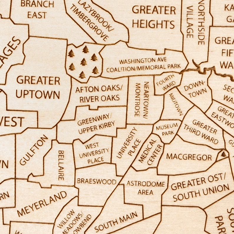 Houston Wall Map Houston Neighborhood Map Houston Map Etsy