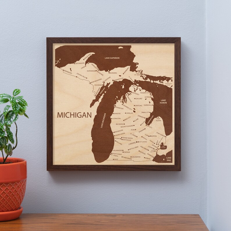 Michigan Map Art Michigan Wall Art Housewarming Gift For | Etsy