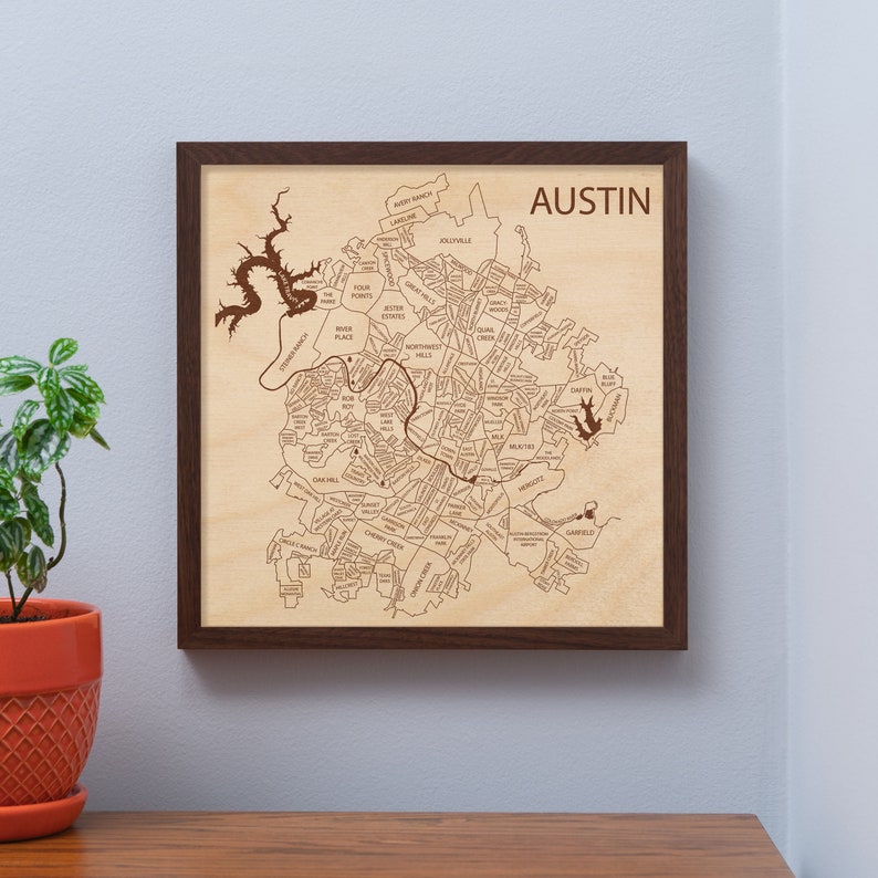 Austin Texas Wall Art Austin Neighborhood Map Map of Austin Etsy