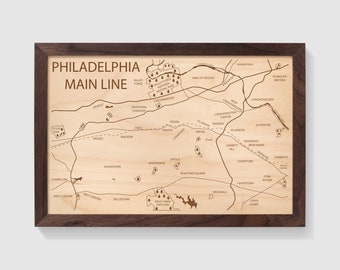Philadelphia Main Line Map Philadelphia Main Line Map Customizable Engraved Wood Art - Etsy