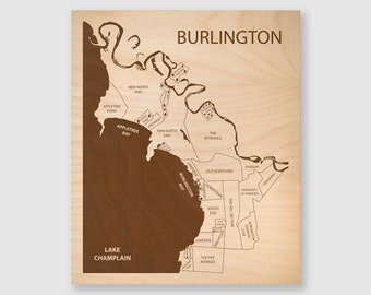 Burlington VT Map, Burlington Vermont Neighborhood Map, Wood Gift For Her, City Maps on Wood, University of Vermont Graduation Gift, Map Art