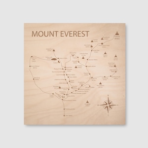 Mount Everest Hiking Trail Map - Engraved Wood: Personalized Hiking Gift