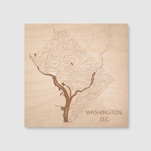 Washington DC Engraved Wood Map Art: Personalized DC Wall Decor