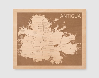 Antigua Map - Engraved Wood Map - Custom Gift - 10x12