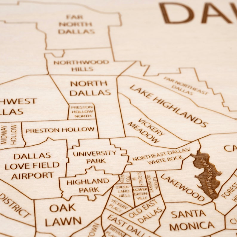 Dallas Neighborhood Map Dallas Wood Wall Art Dallas Texas Etsy UK