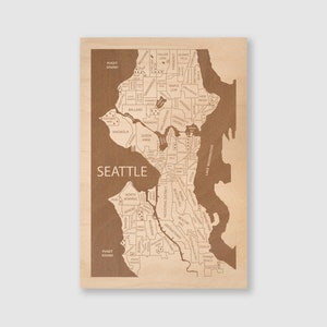 Seattle Map Wall Art, Seattle Neighborhood Map, Seattle Washington Housewarming Gift, Seattle Map Wood, Wedding Gift, Moving Away Gift